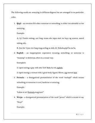 rapbeh meaning in tagalog|Most Annoying Words Used by Millennials in the Filipino Vocabulary.